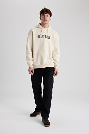 DeFacto Guns N' Roses Boxy Fit Kapüşonlu Sırt Baskılı Sweatshirt B1639AX23WNBG700