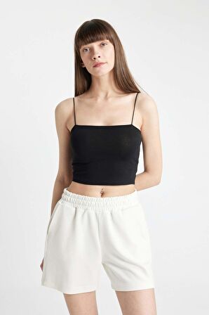 DeFacto İnce Askılı Crop Pamuklu Siyah İç Atlet-Fall in Love Y2249AZ24AUBK81