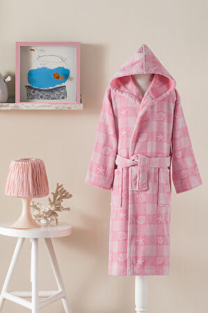 Özdilek Shell Plaid Kapüşonlu Kadife Çocuk Bornozu 1/2 Yaş