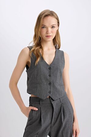 DeFacto Regular Fit Blazer Yelek Crop Basic Düz Düğmeli Z8526AZ24AUAR61