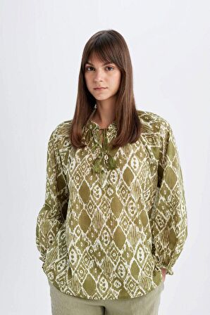 DeFacto Relax Fit Desenli Vual Uzun Kollu Bluz Tunik C9738AX24SMGN1156