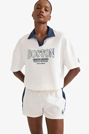 DeFactoFit NBA Boston Celtics Polo Yaka Waffle Kısa Kollu Polo Tişört E3610AX25SMER105