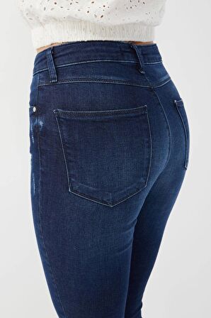 Kadın Skinny Fit Esnek Pantolon Koyu Mavi