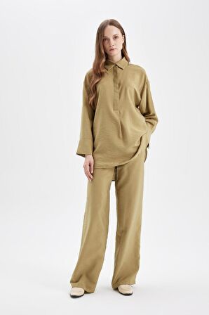DeFacto Wide Leg Geniş Bol Paça Beli Lastikli Bağcıklı Basic Düz Pantolon D4148AX24AUKH176