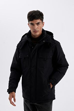 DeFacto Su İtici Çıkarılabilir Kapüşonlu Mont Fermuarlı Cepli C6901AX24WNBK27