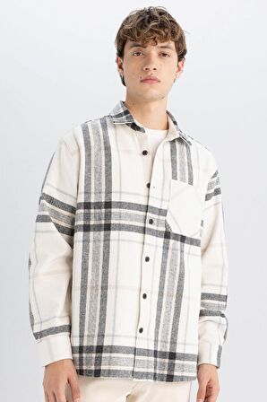 DeFacto Regular Fit Polo Yaka Kareli Oduncu Flanel Uzun Kollu Gömlek D4133AX24WNER103
