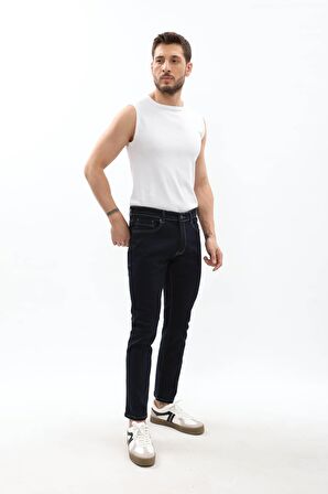 Erkek Straight Fit Likralı Lacivert Jean Pantolon