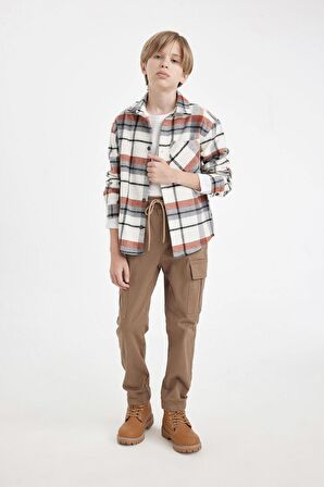 DeFacto Erkek Çocuk Kargo Cepli Beli Bağcıklı Lastikli Paça Cepli Jogger Gabardin Pantolon A9393A824AUBG80