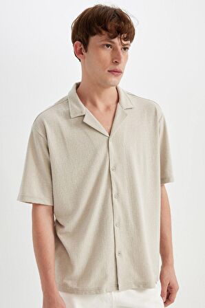 DeFacto Regular Fit Yazlık Apaş Yaka Kısa Kollu Gömlek D4756AX24HSGR437