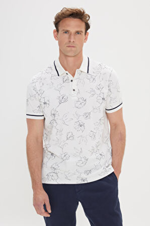 Slim Fit Dar Kesim %100 Pamuk Baskılı Polo Yaka Tişört