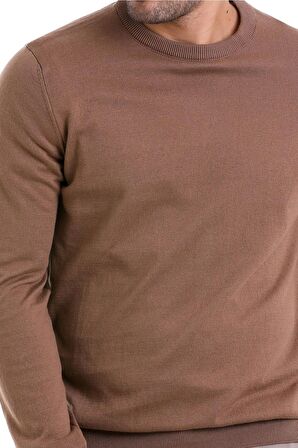 Kahverengi Bisiklet Yaka Pamuklu Triko Kazak | XL