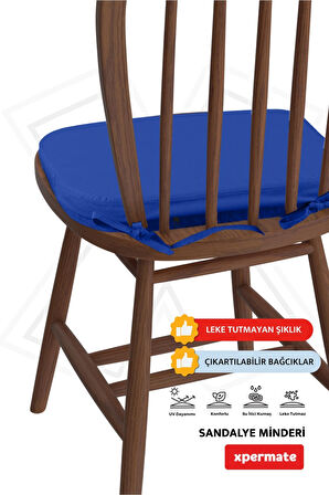 XPERMATE StandartFit Oval Sandalye Minderi Fermuarlı Yıkanabilir Kılıf Bağcıklı Su ve Yağ İtici 42x42x5 Mavi