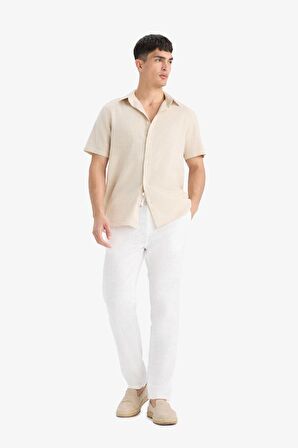 DeFacto %100 Pamuk Keten Görünümlü Pantolon Beli Lastikli Slim Fit Dar Kesim Cepli Düz Paça D2671AX25SMER85
