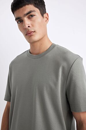 DeFacto Oversize Geniş Kalıp Bisiklet Yaka Kısa Kollu Ağır Kumaş Basic Düz Tişört A7808AX24SPGN928