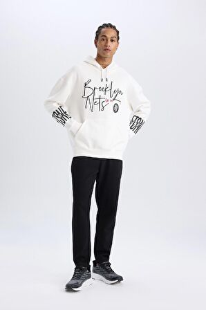 DeFactoFit NBA Brooklyn Nets Oversize Geniş Kalıp Kapüşonlu Kalın Sweatshirt D8513AX25SPER105