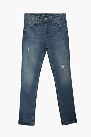 Erkek Yırtık Detay Likralı Skinny Fit Açık Mavi Jean Pantolon