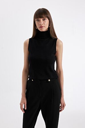 DeFacto Siyah Regular Fit Balıkçı Yaka Kolsuz Basic Düz Triko Kazak U8250AZ24AUBK27