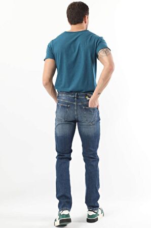 Erkek Dizi Yırtık Jean Pantolon  Mavi