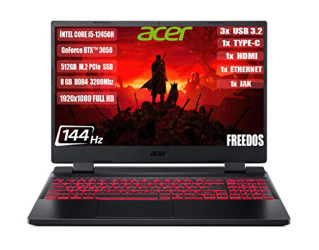 Acer Nitro 5 AN515-58-544K Intel I5-12450H 8GB 512GB SSD RTX3050 15.6" FHD IPS 144hz Freedos Taşınabilir Bilgisayar NH.QFJEY.007