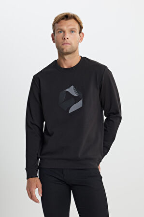 Pamuklu Standart Fit Normal Kesim Bisiklet Yaka Baskılı Sweatshirt