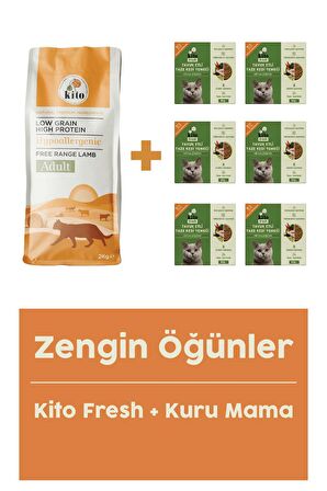 Yetişkin Kedi Maması 2 KG + Tavuk Etli Kito Fresh X 6