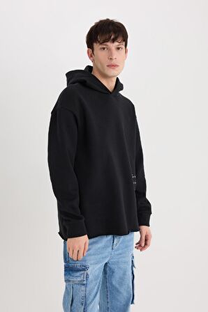 Boxy Fit Kapüşonlu Sırt Baskılı Sweatshirt