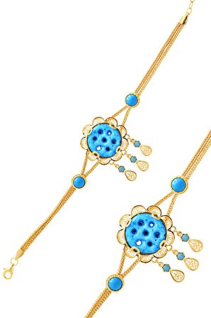 Midyat Süryani Nazar Boncuğu Gold Kaplama Gümüş Kadın Bileklik 201024443