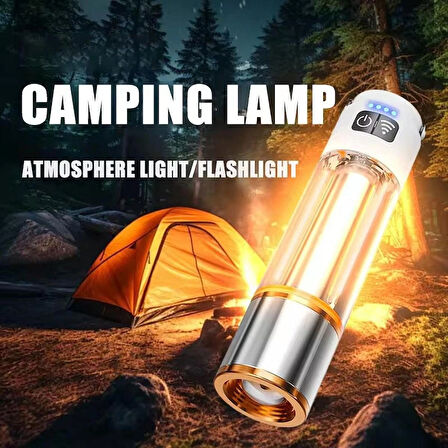 1000 Lm Zoomlu El Feneri Kamp Lambası Çok Fonksiyonlu Led Şarjlı El Feneri 6 Mod Powerbank Özellikli