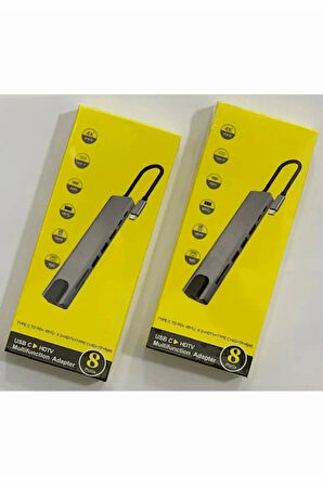 8in1 4K Type-C USB 3.0 Hub HDMI RJ45 SDTF Adaptörü
