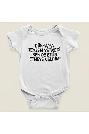 Dünya'ya Teyzem Yetmedi Bende Eşlik Etmeye Geldim Yazılı Pamuklu Yumuşak Unisex Çıtçıtlı Body Zıbın