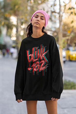 Blink-182 Tasarım Grafiti Yazı Baskılı Unisex Oversize Sweatshirt