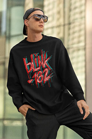 Blink-182 Tasarım Grafiti Yazı Baskılı Unisex Oversize Sweatshirt
