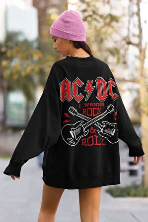 Rock Metal Müzik Grubu Baskılı Unisex Oversize AC DC Sweatshirt