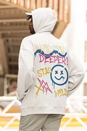Breath Deeper ! Yazılı Unisex Oversize Tasarım Hoodie