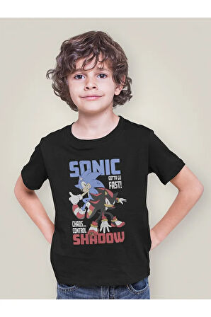 Tasarım Sonic The Hedgehog Shadow Baskılı Unisex Çizgi Film Çocuk Tişört (1-12 Yaş)