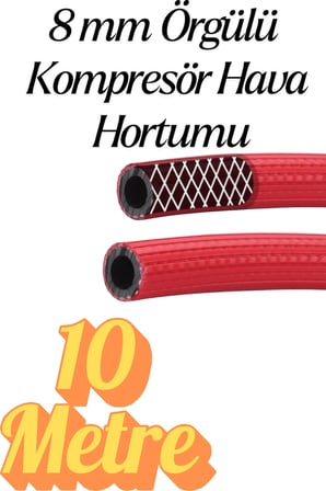 (10 METRE) Kompresör Hava Hortumu 8 mm Termo Hortum Kırmızı Thermo Hortum Basınca Dayanıklı Hortum