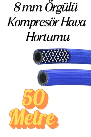 (50 METRE) Kompresör Hava Hortumu 8 mm Termo Hortum Mavi Thermo Hortum Basınca Dayanıklı Hortum
