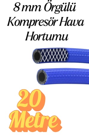 (20 METRE) Kompresör Hava Hortumu 8 mm Termo Hortum Mavi Thermo Hortum Basınca Dayanıklı Hortum
