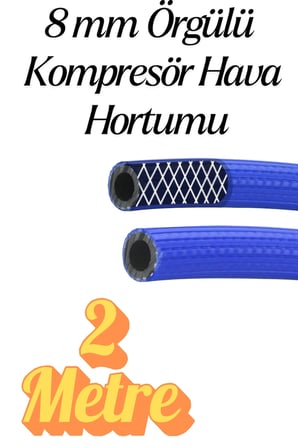 (2 METRE) Kompresör Hava Hortumu 8 mm Termo Hortum Mavi Thermo Hortum Basınca Dayanıklı Hortum
