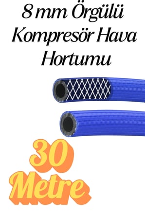 (30 METRE) Kompresör Hava Hortumu 8 mm Termo Hortum Mavi Thermo Hortum Basınca Dayanıklı Hortum