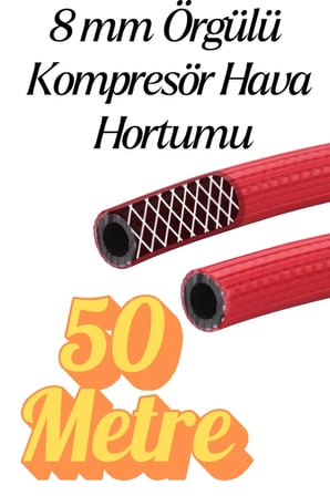 (50 METRE) Kompresör Hava Hortumu 8 mm Termo Hortum Kırmızı Thermo Hortum Basınca Dayanıklı Hortum