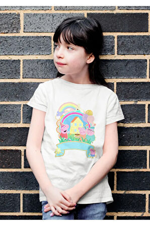 Tasarım Peppa Pig Baskılı Unisex Çizgi Film Çocuk Tişört (1-12 Yaş)