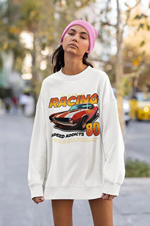 Racing 80 Yazılı Unisex Oversize Araba Sweatshirt