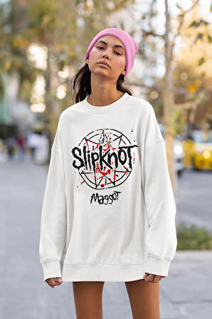 Rock Metal Müzik Grubu Baskılı Unisex Oversize Slipknot Maggot Sweatshirt