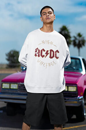High AC DC Voltage Yazılı Unisex Oversize Rock Metal Sweatshirt