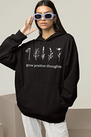 Grow Positive Thoughts Baskılı Unisex Oversize Hoodie