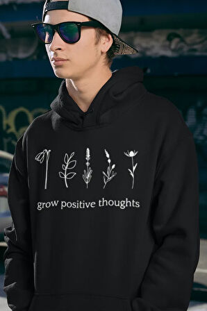 Grow Positive Thoughts Baskılı Unisex Oversize Hoodie