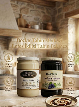 Bozkır Tahin Merkezi Enfes İkili Beyaz Tahin 600 gr - Köy Üzüm Pekmezi 800 gr (doğal&katkısız)