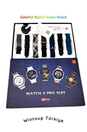 Akıllı Saat Watch 4 Suit Geniş Ekran 7 Kordon Hediyeli Akıllı Saat 7in1 Strap Smart Watch