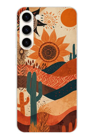 Samsung Galaxy S24 Plus Uyumlu Etnik Güneş ve Mandala Figürlü Toprak Tonları Baskılı Silikon Kılıf